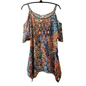 BOSTON PROPER Scoop Neck Top, Sz XS, Open Cold Shoulder, Multicolor, Stretch